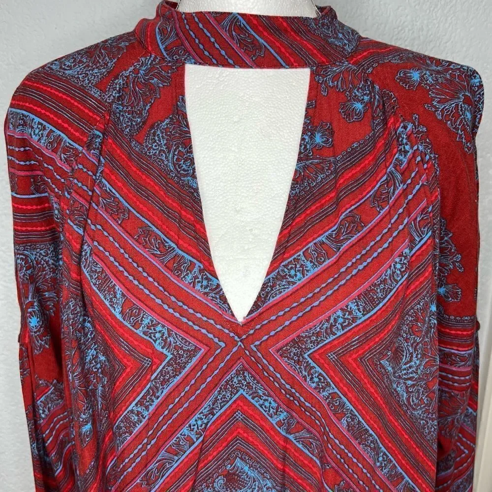 Free People Top Walking On A Dream Tunic Red Floral Choker Women’s Top Sz S